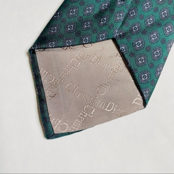 Christian Dior Hunter Green Geometric Pattern Vintage Necktie All Silk - Picture 4 of 5